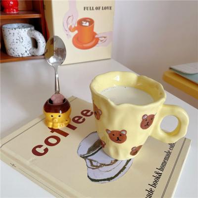 China Cutelife Viable Nordic Bear Yellow Ceramic Coffee Mugs Cute Kids Lunch Milk Tea Water Drink Mugs Home Decoration Couples Gift Mug for sale