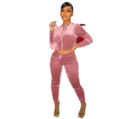 China Stretch Waterproof Thick Zipper Tracksuit Velvet Autumn Sweatsuit Female Sporty Pants Matching Outfit Women 2 Piece Set for sale