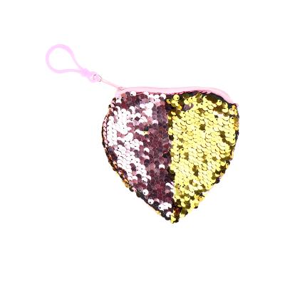 China 2020 wholesale new arrival fashion sequin heart shape zipper coin purse double color double color girl purse change purse for sale