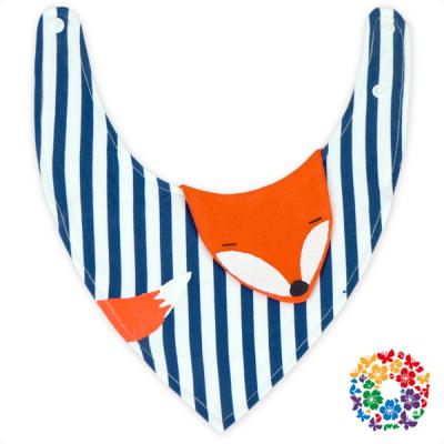 China New Design Blue/White Stripes Printing Viable Bibs With Fox Adjustable Baby Bibs Soft Cotton Baby Bibs for sale