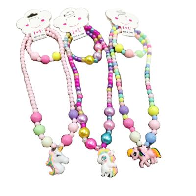 China Newest Unicorn Hot Sale 2pcs Children's In-stock Necklace Cute Colorful Children's Pendant Necklace Children Bead Necklace Match Hand Catenary for sale