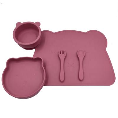 China BPA Free BPA Free With Suction Bowl Bear Shape Mat Silicone Baby Feeding Dish Set for sale