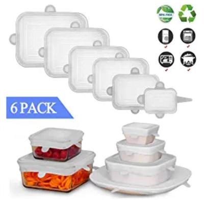 China 6 Packs Different Reusable Size Reusable Magic Lids Rectangle Silicone Stretch Lids for sale