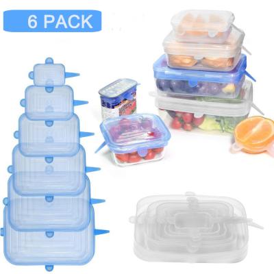 China CUPS 6 Pack BPA Free Reusable Rectangle Bowl Lid Silicone Food Cover for sale