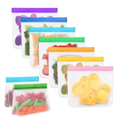 China Sustainable 4 Size BPA Free Reusable PEVA Food Storage Bags For Snacks Fruits And Vegetables for sale