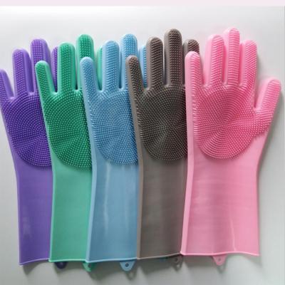 China Amazon Hot Sale Silicone Cleaning Heat Resistant Magic Glove With Washing Scrubber for sale