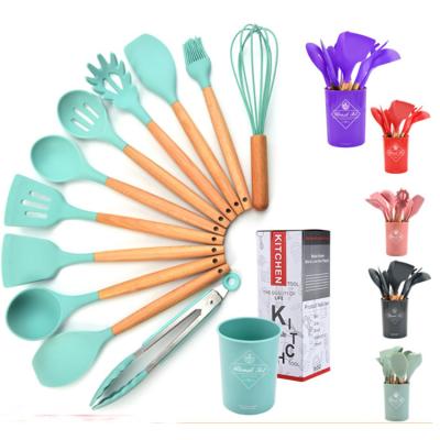 China Sustainable 12 Pieces In 1 Set Silicone Kitchen Cooking Tools Stand Up Kitchenware Spatula Silicone Cooking Utensils Set for sale