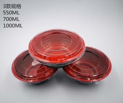 China Disposable Custom Black Red Disposable Plastic Take Out Food Bowl Needle Bowl 550 for sale