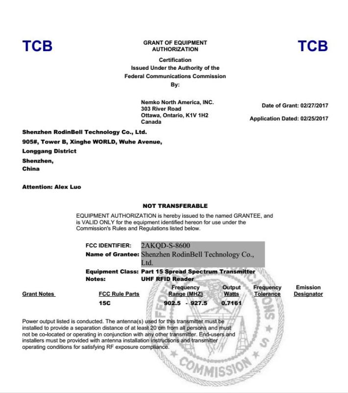 FCC - Shenzhen Rodinbell Technology Co., Ltd.