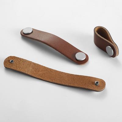 China Modern Plain Simple Zinc Alloy Strap Furniture Cabinet Leather Handle Pulls // for sale