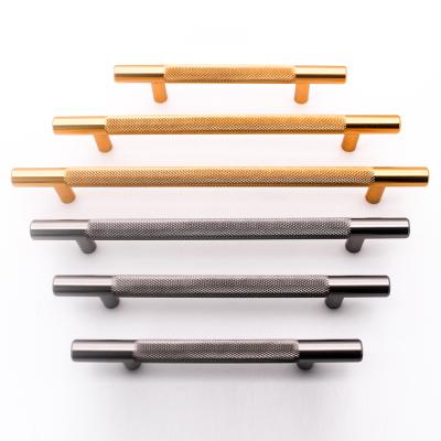 China Factory Modern Gold Gray Knurled Cabinet Handles Aluminum Hardware Wardrobe T Bar Handles for sale