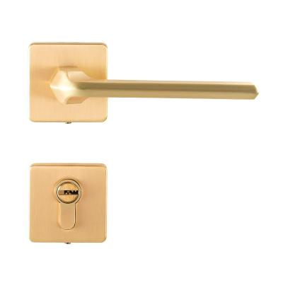 China Hot Selling Single Brushed Brass Lock Handle Door Lever Tubular Leverset Lock For Interior Door Lock for sale