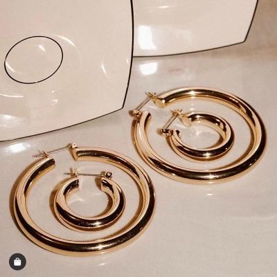 China CLASSIC popular gold plated geometric circle earrings stainless steel large circle stainless steel hoop earrings for sale