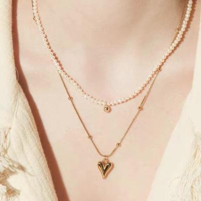 China Wholesale Designer 18k Gold Heart Necklaces CLASSIC Hot Sale Insti Women Choker Stretching Sweater Stainless Steel Pendant Necklace 2022 for sale