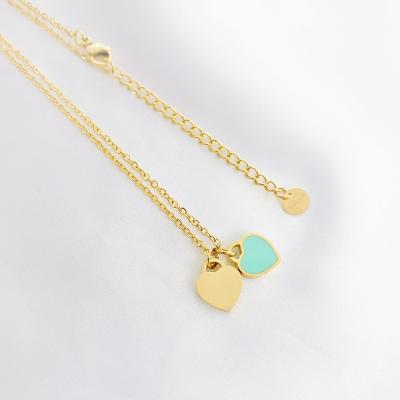 China Custom Cute Double Heart Enamel Double Heart Necklace Pendants Tasty Stainless Steel Boho Gold 316L Dangle Necklace for sale