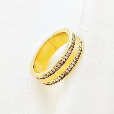 China Other Simple Fashion Style Crystal Stainless Steel Gold Color Couple Rings Classic For Women And Men Wedding Engagement Jewelry for sale