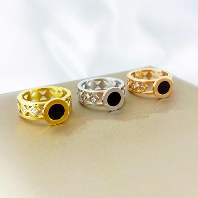 China Fashion Simple Design Cute Wholesale Sample Women Jewelry Round 24k Gold Plated Rings Black White Shells for sale