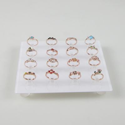 China 15*15*2 Cm Acrylic White Acrylic 16 Positions Rings Display Stand Jewelry Tray for sale