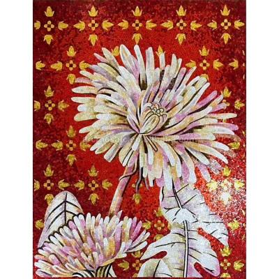 China Hot Selling Luxury Golden Art None Interior Design Red Glass Mosaic Flower Wall Tiles for sale