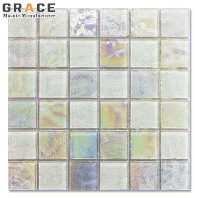 China Rainbow Modern White Glass Mosaic Tiles Kitchen Backsplash Iridescent Pool Art Home Decor for sale