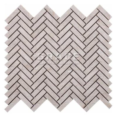 China Modern Gray Herringbone Marble Mosaic Stone Product Nature Floor Tile For Bathroom for sale