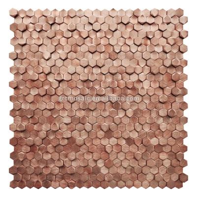 China Selected Hexagon Metal Mosaic 3D Mosaic Wall Aluminum Red Gold Tile for sale