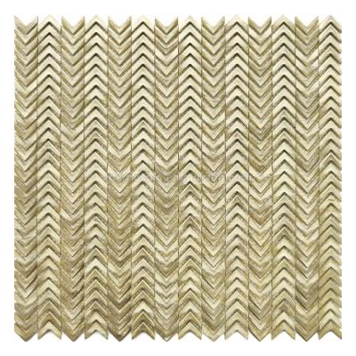 China Null Solid Aluminum Metal Irregular 3D Mosaic Brushed Stainless Gold Chevron Wall Art for sale