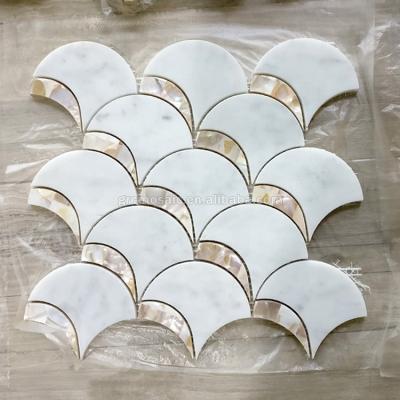 China Pearl Null Helix Shaped Shell Shaped Mosaic Fish Scale Tiles Bathroom Kitchen Bathroom Kitchen Wall Handmade Marble Tiles for sale