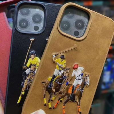 China POLO Jockey Shockproof Phone Case For iPhone 13 12 pro Max Leather Embroidery With Good Quality Protective Case for sale