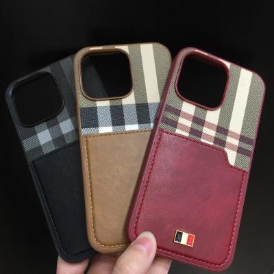 China Suitable Wallet Function Leather Business Phone Case Max Cover 12 Sleeve Plaid Card Protectors iPhone 13 To Pro for sale