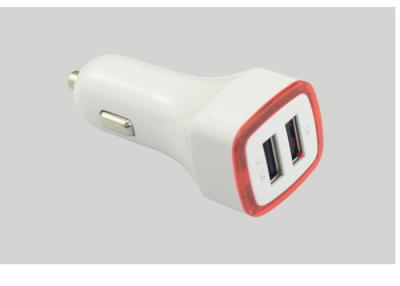 China Retractable Iphone Car Charger Double USB Port 2100mA White PC for sale