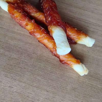 China Anti Bite Deodorization Stick Dog Food Snack Pet Dog Food Cleaning Crystal Duck Large Viable Dog Gum Wrapped In Cowhide Roll for sale