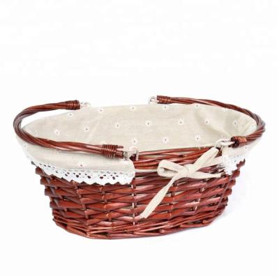 China High Quality and Good Price Wicker Basket Willow Woven Picnic Storage Empty Large Oval Basket with Double Handles for sale