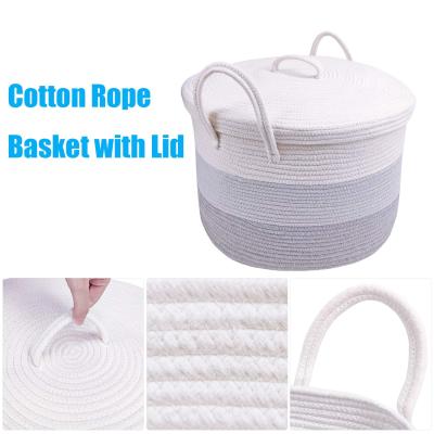 China Durable Woven Laundry Hamper Large Cotton Rope Basket Storage Cotton Rope Basket With Lid for sale