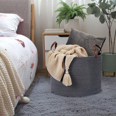 China Sustainable Woven Cotton Rope Storage Basket Cotton Rope Laundry Basket Set Rope Basket Cotton for sale