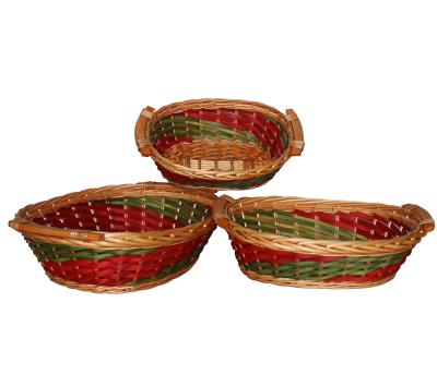 China Green and Red Natural Wicker Basket Breadfruit Gift Storage Wicker Baskets Minimalist Oval Trays for sale