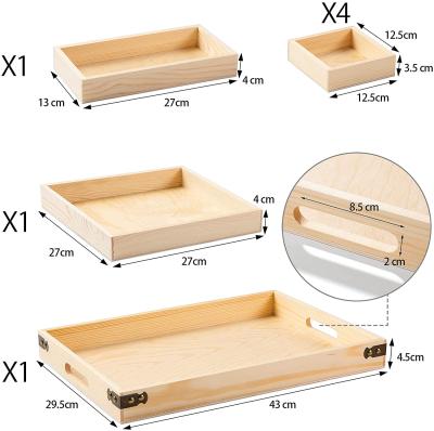 China Wooden Serving Trays Large Small Medium Butler More Multipurpose Trays Mini Nesting Breakfast Coffee Table with Handle Set of 7 for sale