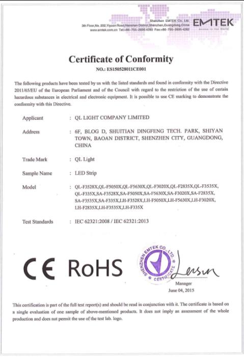 RoHS - Shenzhen Ql Light Company Limited