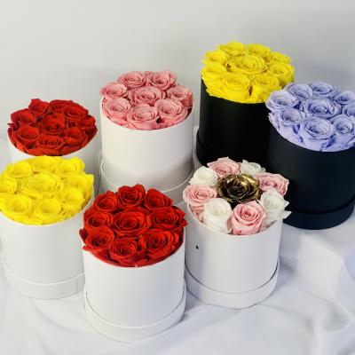 China Wholesale Perpetual Flower Preserved Roses Eternal Flower Fresh Natural Round Box Preserved Flowers In Round Gift Box for sale