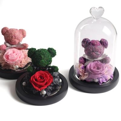 China Real Flower Wholesale Teddy Bear Cover Ornaments Permanent Flower Glass Preserved Rose Fresh Roses Christmas Real Flower 01 380 Grams for sale