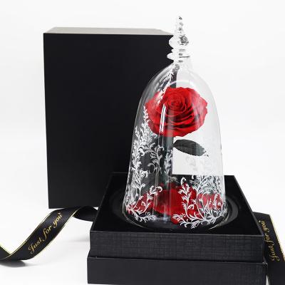 China Wholesale Perpetual Flower Preserved Immortal Beauty and the Beast Rose Glass Dome of Roses Flower Gift Box for sale