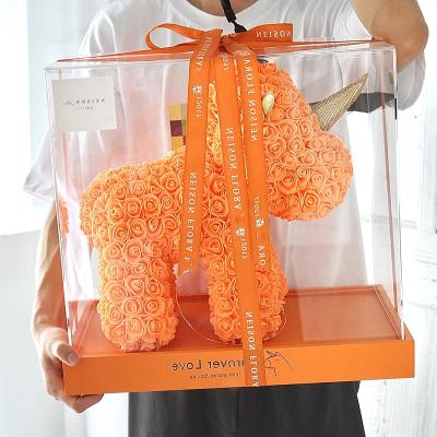 China Unicorn Gift Foam Soap Flower Handmade Pe Flower Bag Bouquet 01 Transparent Bear Gift Box Pe Foam Rose for sale