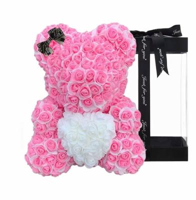 China Artificial Flowers Silk Rose Bear Soap Flower Teddy Bear Foam Flower Bear for sale