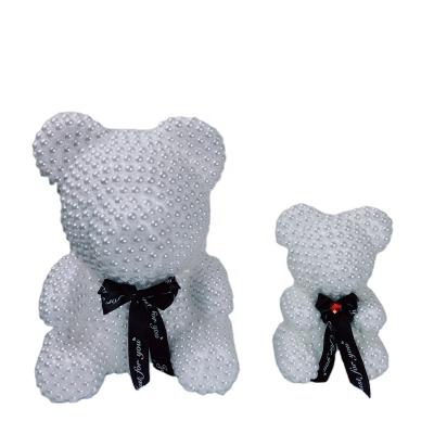 China 40CM' Pearl Embrace Rose Bear Wedding Valentine's Day Gift Amazon Perpetual Flower Artificial Pearl Bear Foam for sale