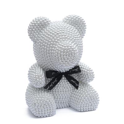 China Foam Bear Wholesale Handmade Independent Gift Box Pearl Foam Factory Bow Cute White Hug Rose Bear Pearl Bear for sale