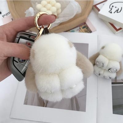 China Mink Fur Mink Fur Pretend To Be Mini Dead Rabbit Car Key Chain Plush Rabbit Mobile Phone Bag Fur Pendant Small for sale