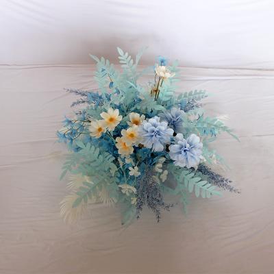 China Blue Wedding Arrangements Centerpiece Artificial Flower Table Silk Flowers Row For Decor for sale