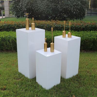 China Wholesale Wedding White Metal Manufacturer Cube Cake Stand Metal Display Pedestal Set for sale