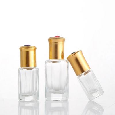 China 3ml 6ml 10ml 12ml Cosmetic Octagon Glass Roll On Bottles With Gold Cap for sale