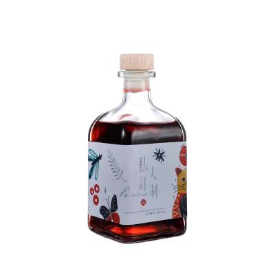 China New Design Beverage Brandy Liquor Vodka Juice Glass Bottle 250ML 300ML 500ML With Cork for sale